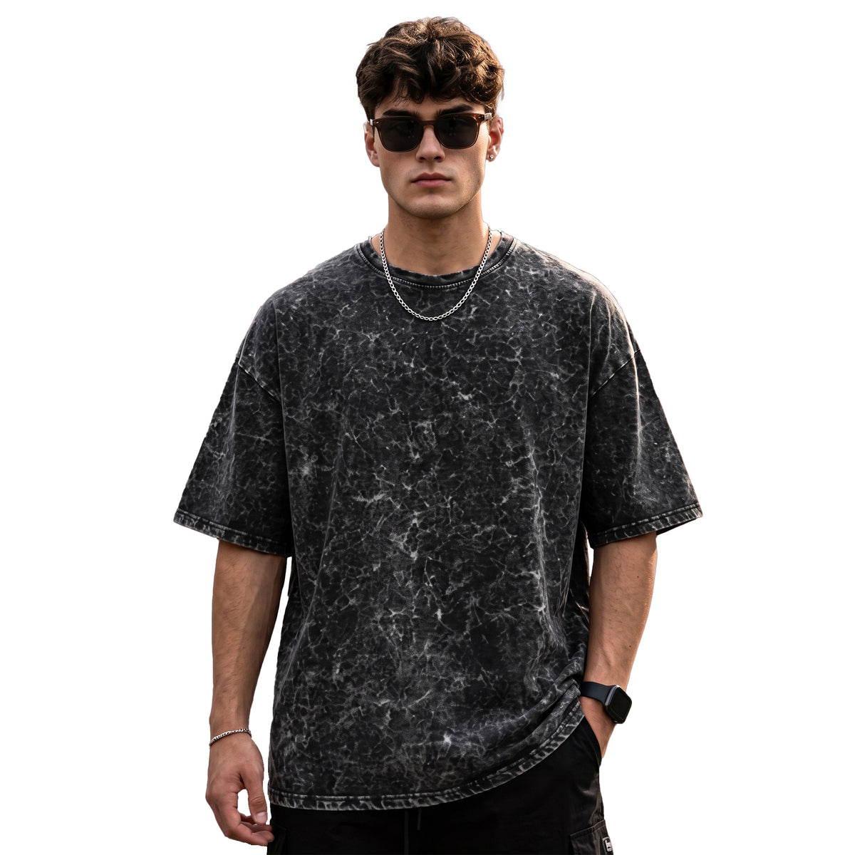 VYBE Acid Wash Oversized Tee – 200 GSM
