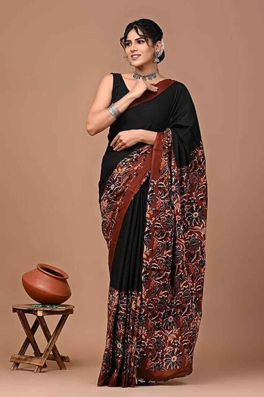 Rust Bloom Handcrafted Mulmul Cotton Saree