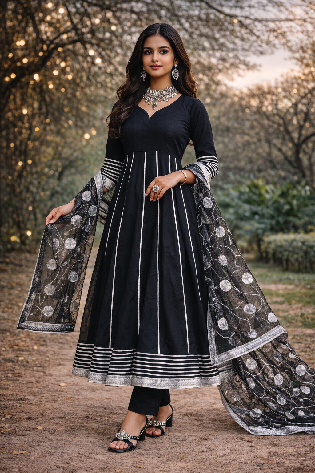 Noir Grace Pure Cotton Anarkali Set with Gotta Work Organza Dupatta