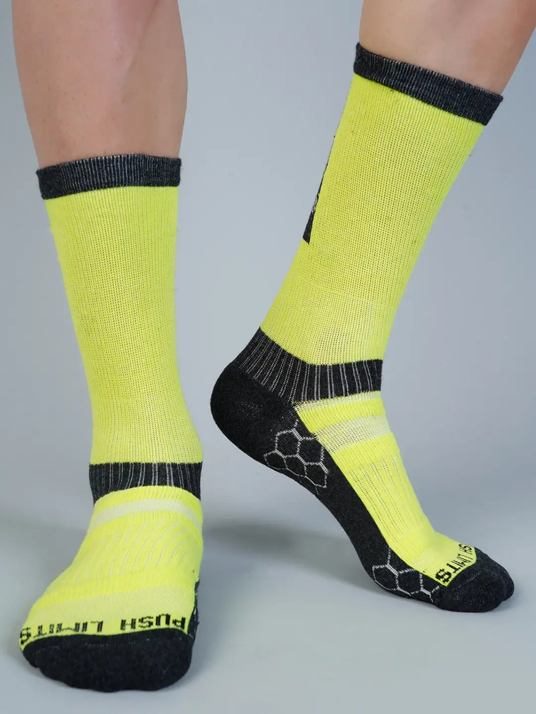 Pro+ PowerFit Athlete-Grade Performance Compression Sports Socks Crew Length - Pack of 2 Grey, Neon Green